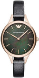 Emporio Armani AR11056 Aurora Mother of Pearl Women's Watch – Black Dial & Black Leather Strap
