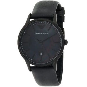 Emporio Armani Renato Black Dial Black Leather Strap Watch for Men - AR11276