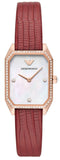 Emporio Armani AR11467 Gianni T-Bar Two-Hand Women's Watch – Mother of Pearl Dial & Red Leather Strap