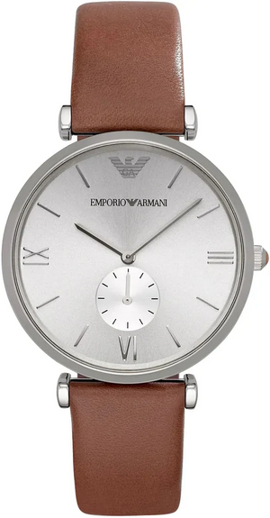 Emporio Armani Gianni Silver Dial Brown Leather Strap Watch for Men - AR1675