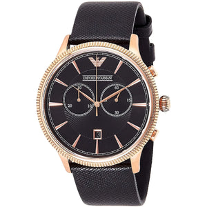 Emporio Armani Alpha Large Chronograph Black Dial Black Leather Strap Watch for Men - AR1792