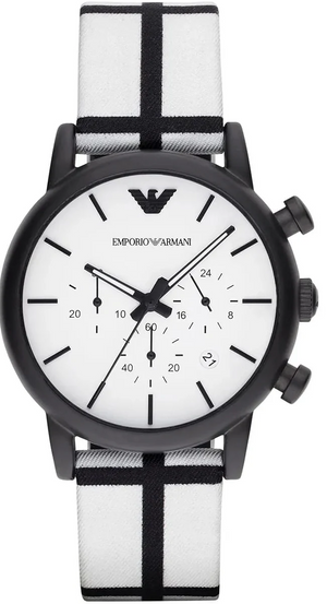 Emporio Armani Luigi Large Chronograph White Dial Two Tone Fabric Strap Watch for Men- AR1859