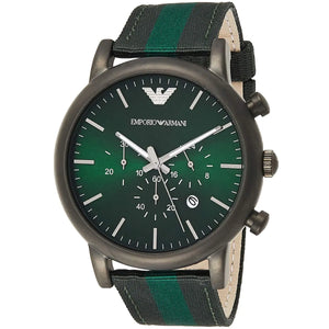 Emporio Armani Luigi XLarge Chronograph Green Dial Green Fabric Strap Watch for Men - AR1950