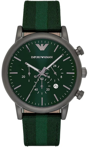 Emporio Armani Luigi XLarge Chronograph Green Dial Green Fabric Strap Watch for Men - AR1950
