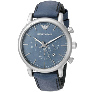 Emporio Armani Luigi XLarge Chronograph Blue Dial Blue Leather Strap Watch for Men - AR1969
