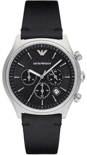 Emporio Armani Zeta Chronograph Black Dial Black Leather Strap Watch for Men - AR1975