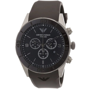 Emporio Armani Sportivo Chronograph Black Dial Brown Silicone Strap Watch for Men - AR9501