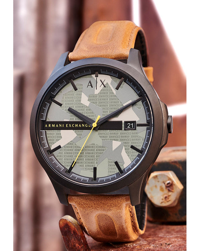 Armani Exchange Hampton AX2412 Men's Chronograph Watch – Striking Green Dial with Brown Leather Strap