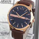 Armani Exchange Hampton AX2172 Men's Chronograph Watch – Deep Blue Dial with Rich Brown Leather Strap