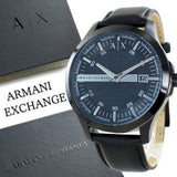 Armani Exchange Hampton AX2411 Men's Quartz Watch – Blue Dial Paired with Black Leather Strap