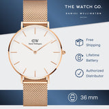 Daniel Wellington DW00100305 Petite Melrose Women's Watch – White Dial with Rose Gold Mesh Strap