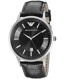 Emporio Armani AR2411 Renato Men's Watch – Black Dial & Leather Strap