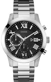 Guess W0668G3 Atlas Men's Watch – Black Dial & Silver Steel Strap with Chronograph