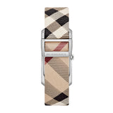 Burberry The Pioneer Silver Dial Haymarket Beige Leather Strap Watch for Women - BU9406