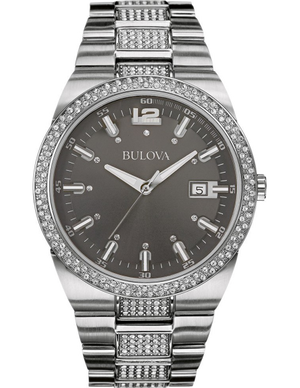 Bulova Crystal Collection Brown Dial Silver Steel Strap Watch for Men - 96B221