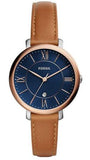 Fossil ES4274 Jacqueline Three-Hand Date Women's Watch – Blue Dial & Brown Leather Strap