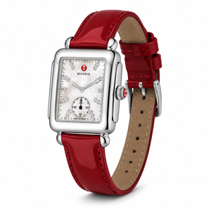 Michele Deco Silver Dial Red Leather Strap Watch For Women - MWW06V000014