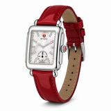 Michele Deco Silver Dial Red Leather Strap Watch For Women - MWW06V000014