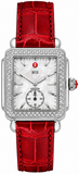 Michele Deco Mother of Pearl Dial Red Leather Strap Watch For Women - MWW06V000007
