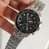 Fossil FS5837 FB-01 Chronograph Men’s Watch – Black Dial with Silver Steel Strap