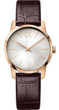 Calvin Klein City K2G23620 Women's Watch with White & Gold Dial & Brown Leather Strap