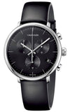 Calvin Klein K8M271C1 High Noon Men's Chronograph Watch – Black Dial & Black Leather Strap
