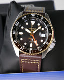 Seiko 5 Sports SSK036K1 SKX GMT Automatic Men's Watch – Mocha Black Dial & Brown Leather Strap