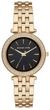 Michael Kors MK3738 Mini Darci Quartz Women's Watch – Black Dial & Gold Steel Strap