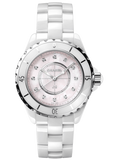 Chanel J12 H5513 Women's Quartz Watch – Pink Dial with Diamond Accents & White Steel Bracelet