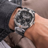Guess Duke Glitz Black Dial Silver Steel Strap Watch For Men - GW0576G1