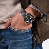 Guess Edge Chronograph Black Dial Black Leather Strap Watch For Men - GW0492G1
