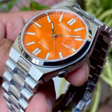 Citizen Tsuyosa NJ0151-88Z Men's Automatic Watch – Orange Dial with Silver Steel Strap