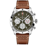Breitling AVI Chronograph 42 Curtiss Warhawk A233802A1L1X1 Men's Watch – Green Dial with Brown Leather Strap