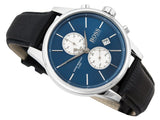 Hugo Boss Jet Blue Dial Black Leather Strap Watch for Men - 1513283