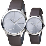 Calvin Klein Minimal Silver Dial Brown Leather Strap Watch for Men - K3M211G6