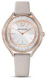 Swarovski 5519450 Crystalline Aura Women's Watch – Silver Dial & Beige Leather Strap