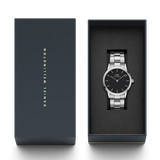 Daniel Wellington Iconic Link Black Dial Silver Steel Strap Watch For Women - DW00100342