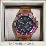 Michael Kors MK6972 Everest Chronograph Quartz Women's Watch – Black Dial & Rose Gold Steel Strap