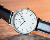 Daniel Wellington Classic Sheffield DW00100020 Men's Watch – White Dial with Black Leather Strap