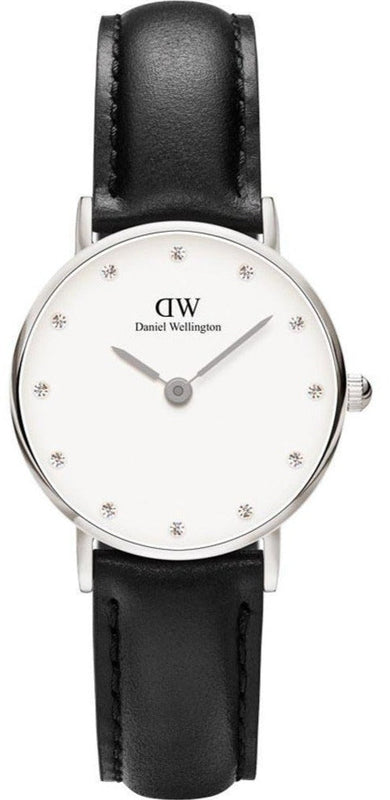 Daniel Wellington Classy Sheffield White Dial Black Leather Strap Watch For Women - DW00100068
