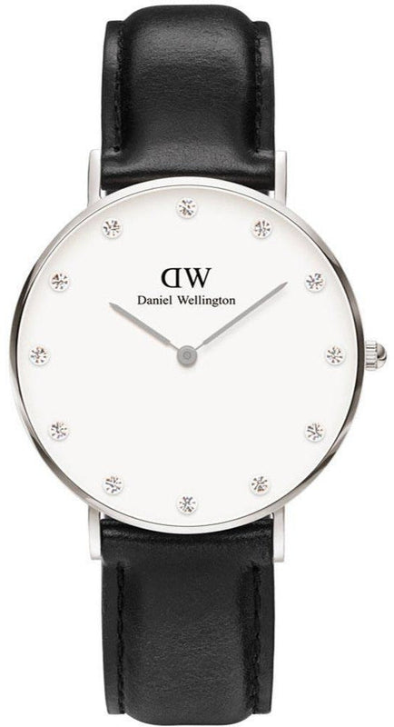Daniel Wellington Classy Sheffield White Dial Black Leather Strap Watch For Women - DW00100080