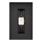 Daniel Wellington DW00100434 Quadro Women's Watch – White Dial & Black Leather Strap