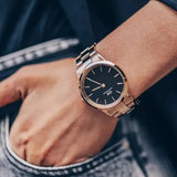 Daniel Wellington DW00100210 Iconic Link Women's Watch – Black Dial with Rose Gold Stainless Steel Bracelet