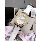 Guess Limelight Quartz Silver Dial White Leather Strap Watch For Women - W0775l8