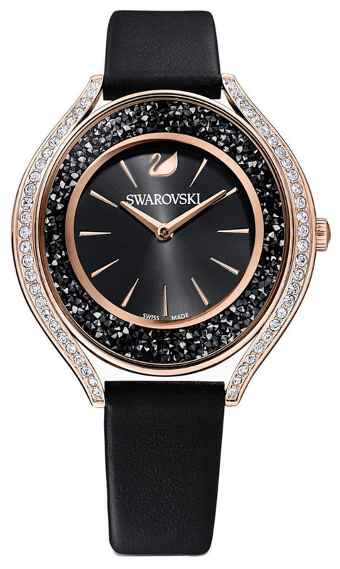 Swarovski Crystalline Aura Black Dial Black Leather Strap Watch for Women - 5558634