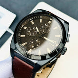 Fossil FS5798 Everett Chronograph Men's Watch – Black Dial & Brown Leather Strap