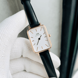 Daniel Wellington DW00100434 Quadro Women's Watch – White Dial & Black Leather Strap