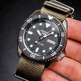 Seiko 5 Sports SRPD65K4 Automatic Men's Watch – Black Dial & Green Nylon Strap
