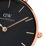 Daniel Wellington Classic Petite Bondi Black Dial White Leather Strap Watch For Women - DW00100283
