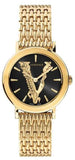 Versace VEHC00619 Virtus Quartz Women's Watch – Black Dial & Gold Steel Strap